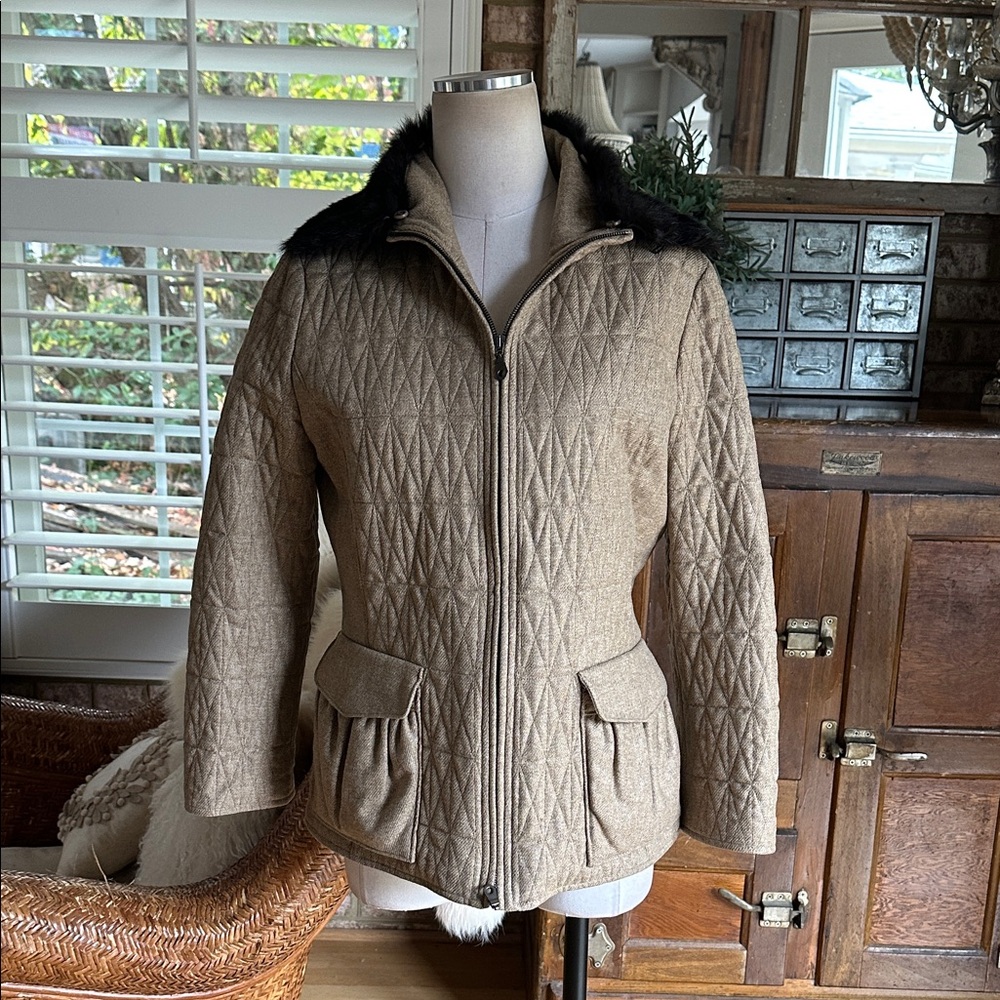 BERETTA MADE IN ITALY WOOL & FAUX FUR HUNTING JACKET LUXURY 8 EXCELLENT
